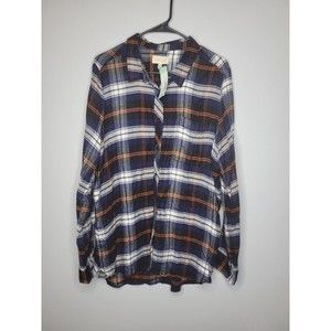MelloDay Plaid Blue, Orange, and White Long Sleeve Flannel Shirt Women's  XL